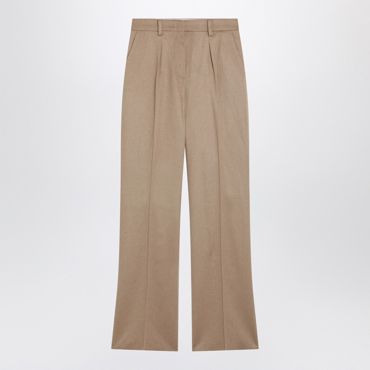 Max Mara High-Waisted Tailored Beige Camel Wool Trousers Beige