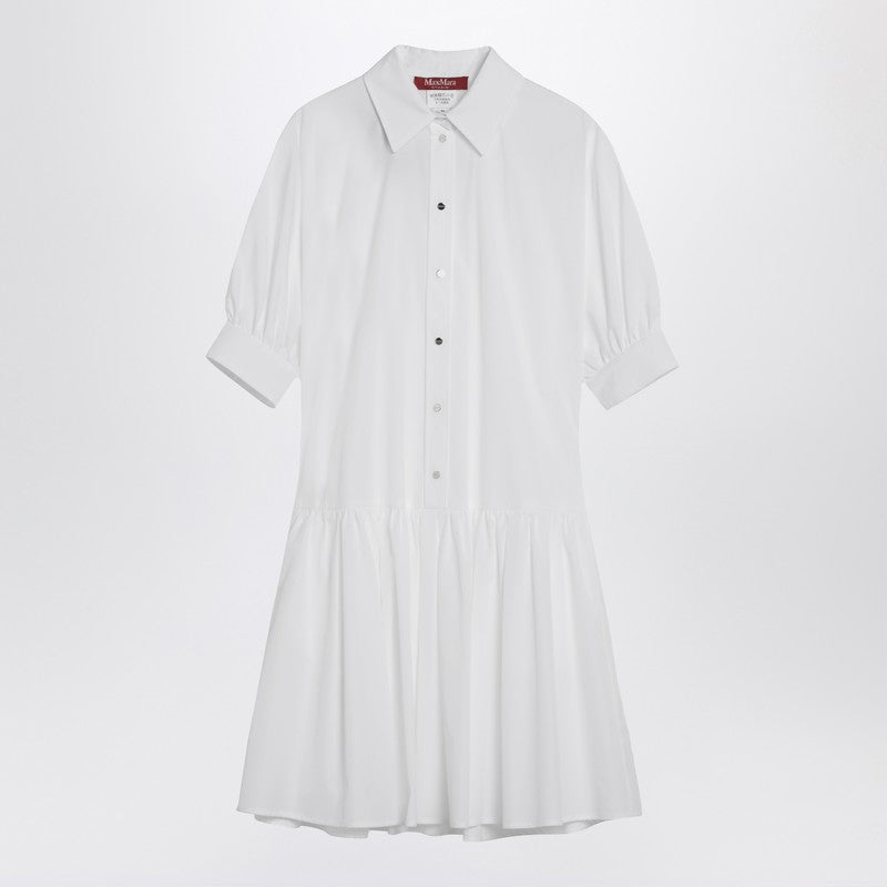 Max Mara Studio Short White Cotton Shirt Dress with Balloon Sleeves White