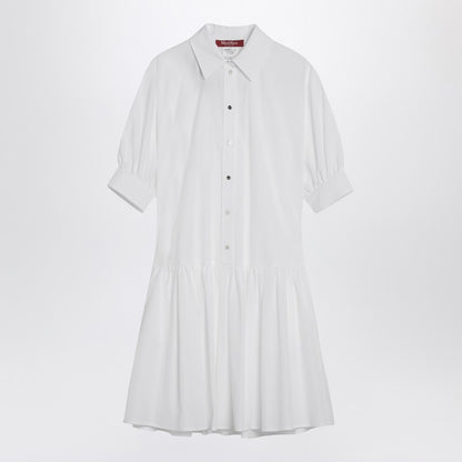 Max Mara Studio Short White Cotton Shirt Dress with Balloon Sleeves White