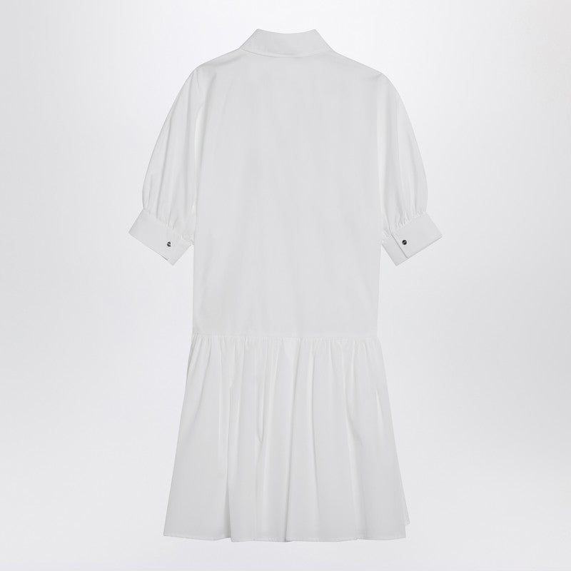 Max Mara Studio Short White Cotton Shirt Dress with Balloon Sleeves White