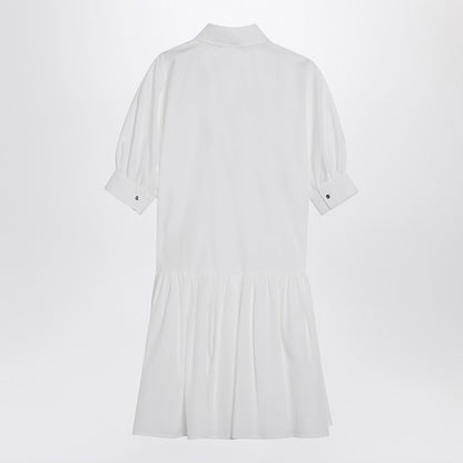 Max Mara Studio Short White Cotton Shirt Dress with Balloon Sleeves White