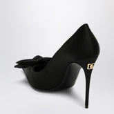 Dolce & Gabbana Black Satin Pointed Pumps with Bow Black