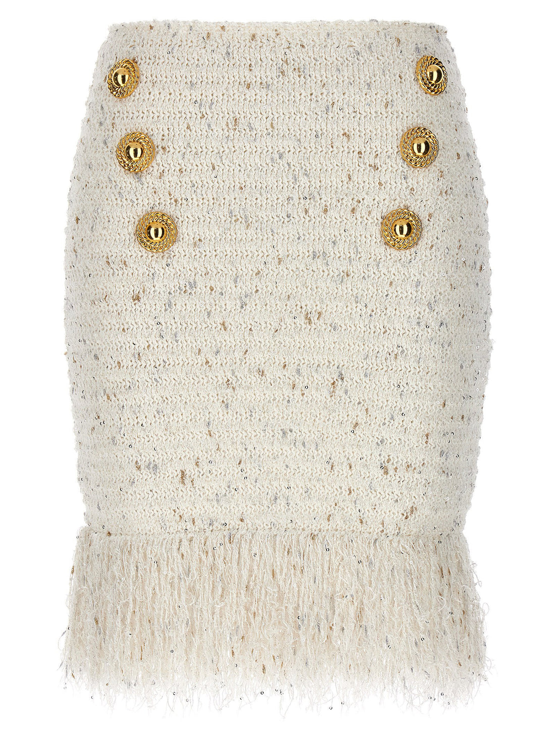 Balmain Fringed Tweed Skirt White