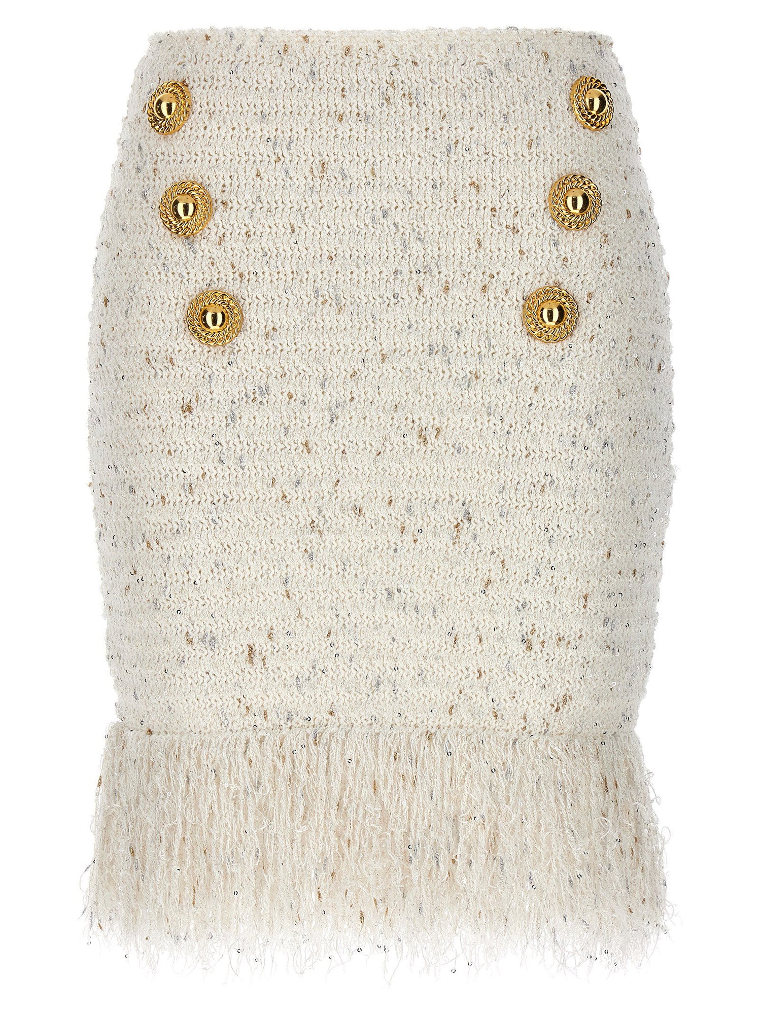 Balmain Fringed Tweed Skirt White