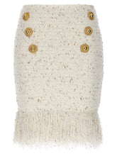 Balmain Fringed Tweed Skirt White