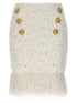 Balmain Fringed Tweed Skirt White