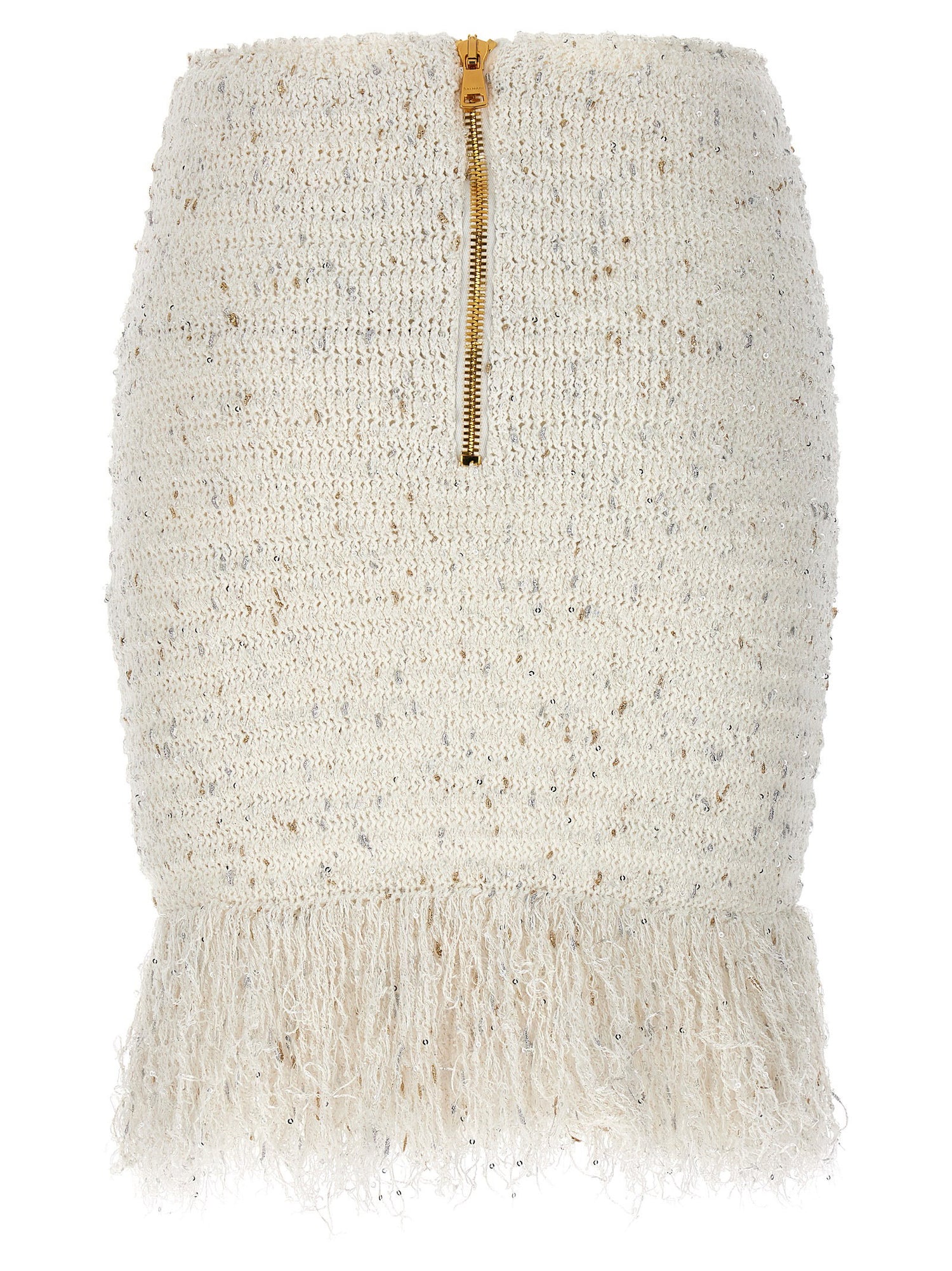 Balmain Fringed Tweed Skirt White