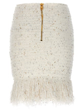 Balmain Fringed Tweed Skirt White