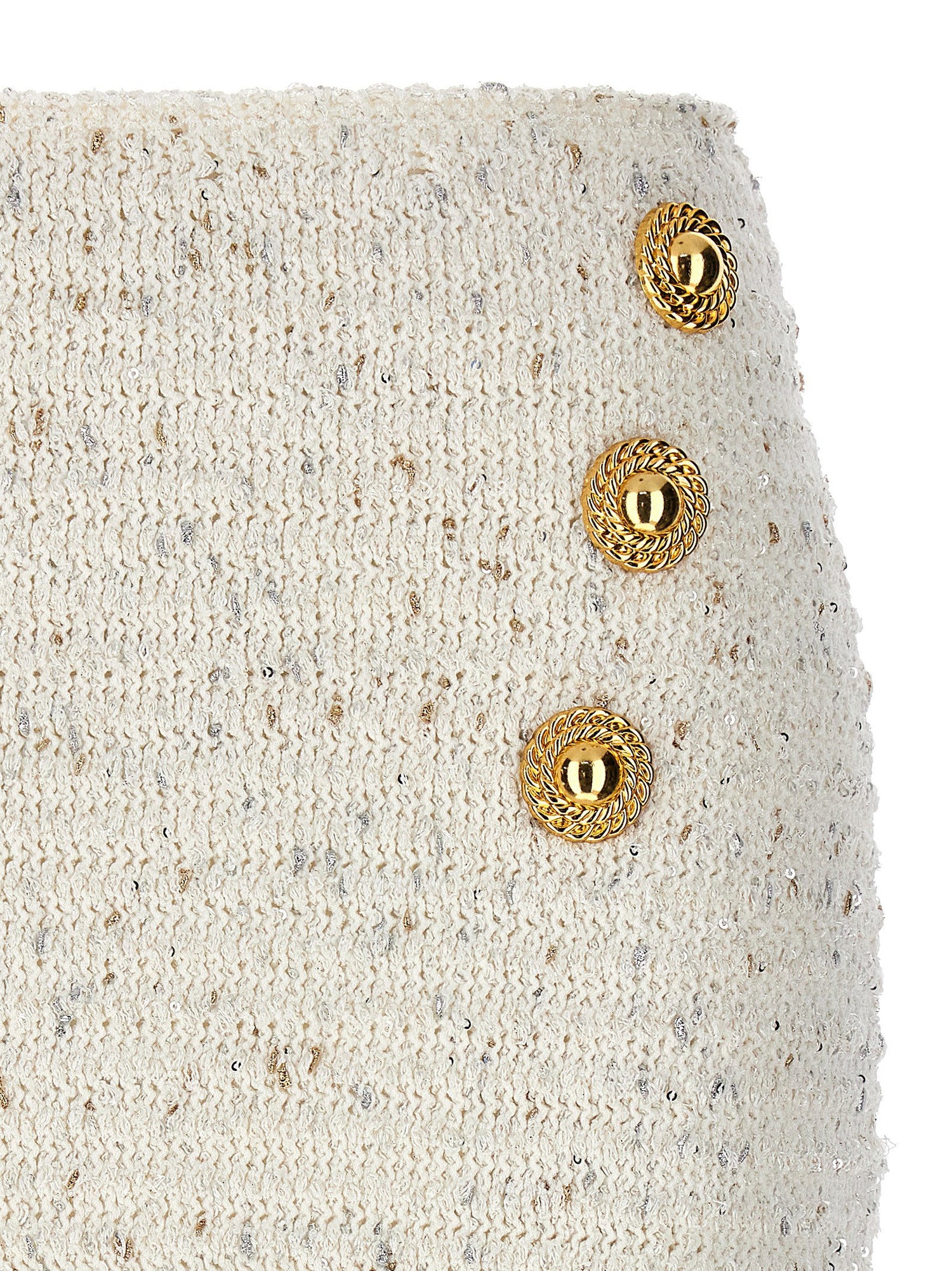 Balmain Fringed Tweed Skirt White