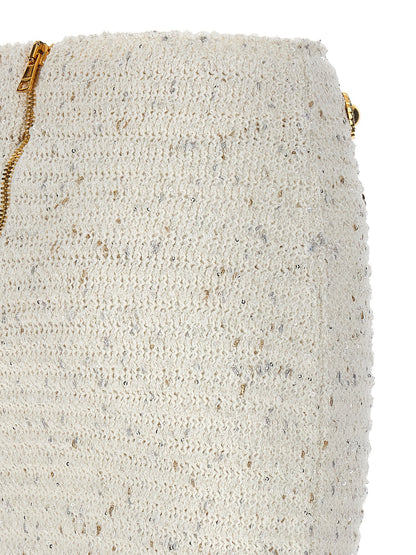 Balmain Fringed Tweed Skirt White