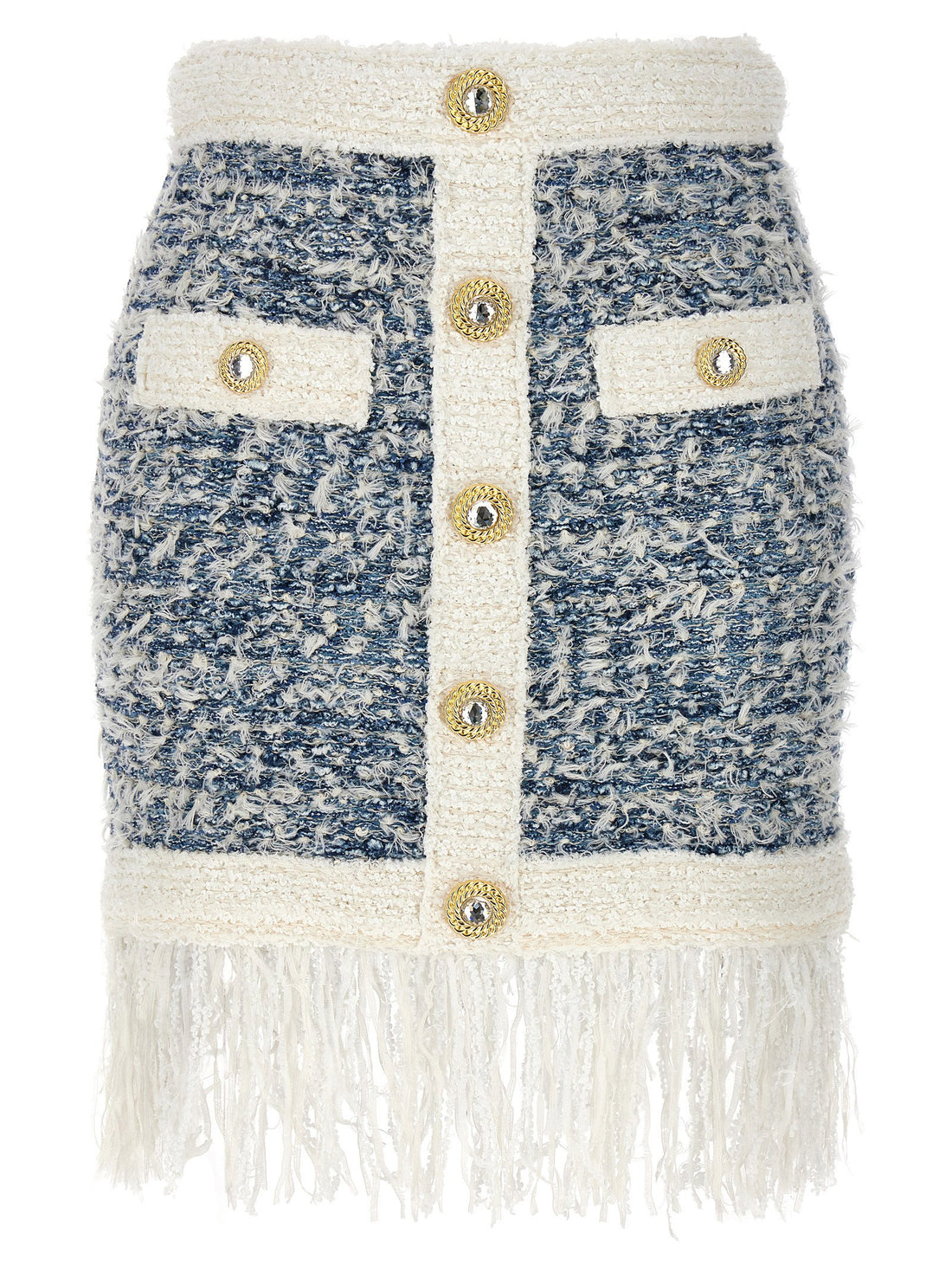 Balmain Fringed Tweed Skirt Light blue