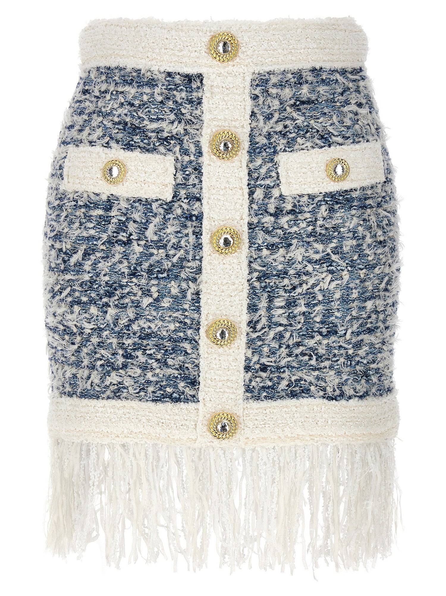 Balmain Fringed Tweed Skirt Light blue