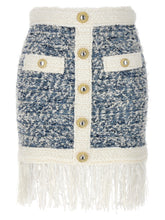 Balmain Fringed Tweed Skirt Light blue