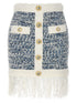 Balmain Fringed Tweed Skirt Light blue