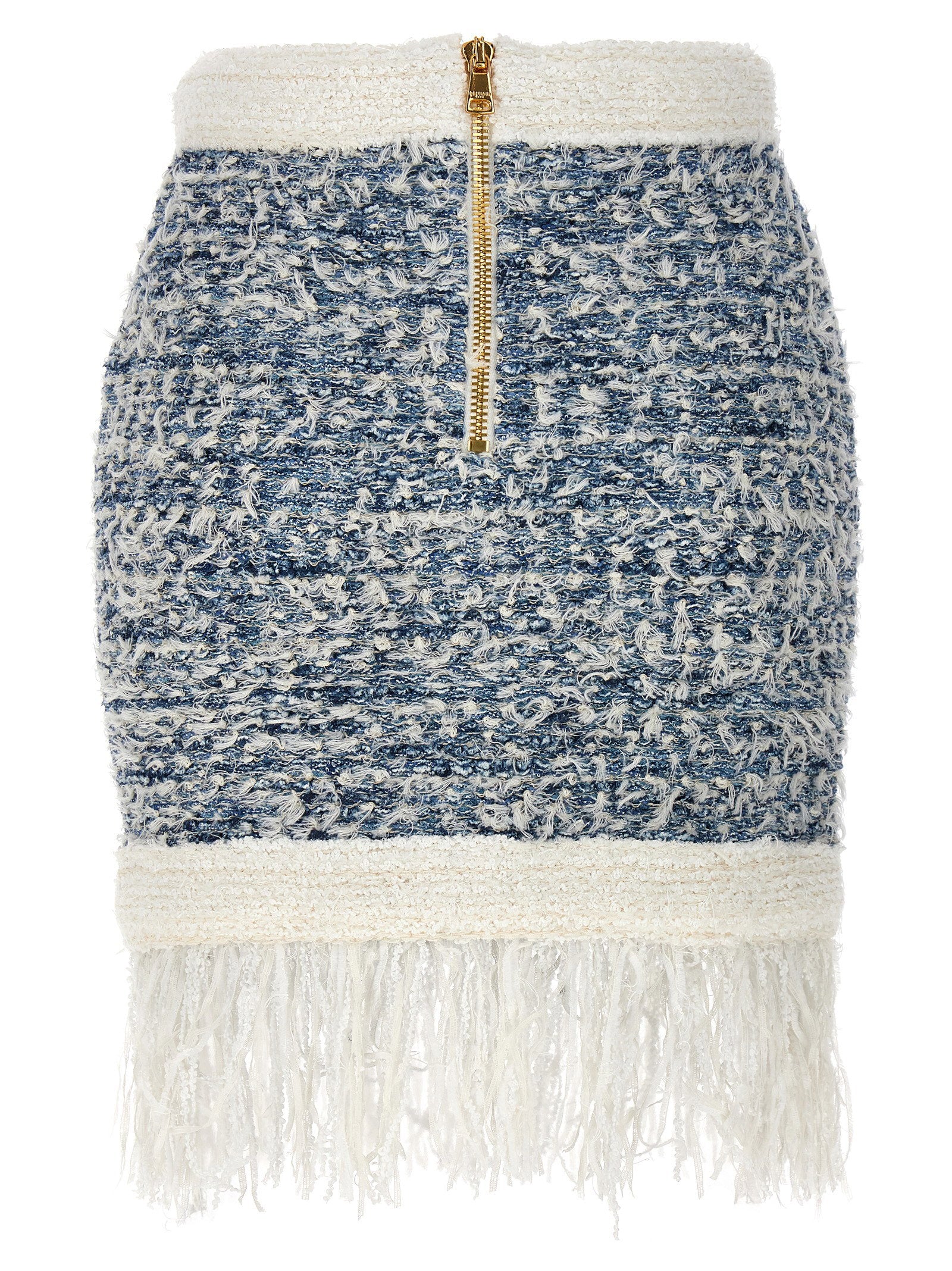 Balmain Fringed Tweed Skirt Light blue