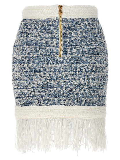 Balmain Fringed Tweed Skirt Light blue