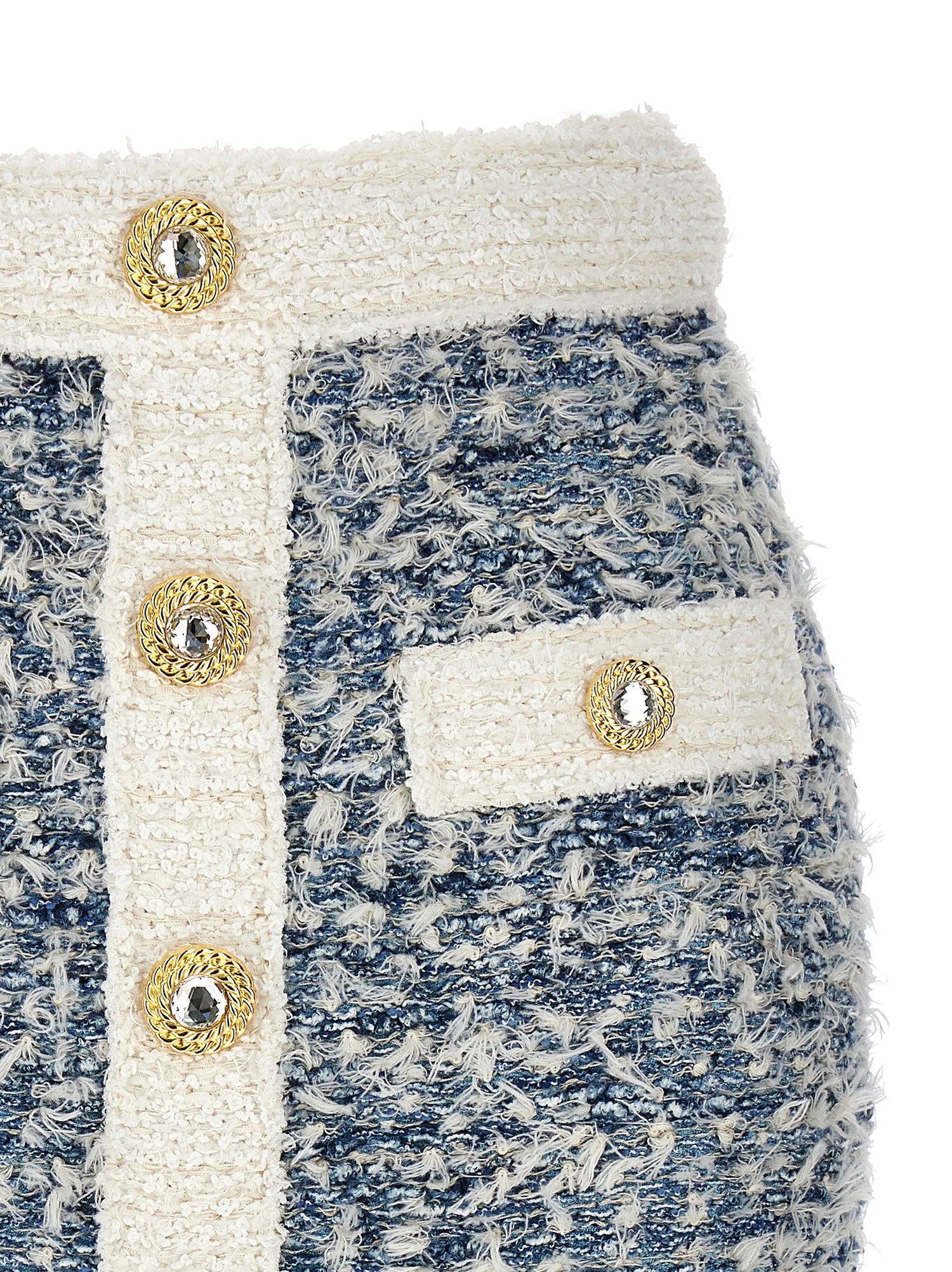 Balmain Fringed Tweed Skirt Light blue