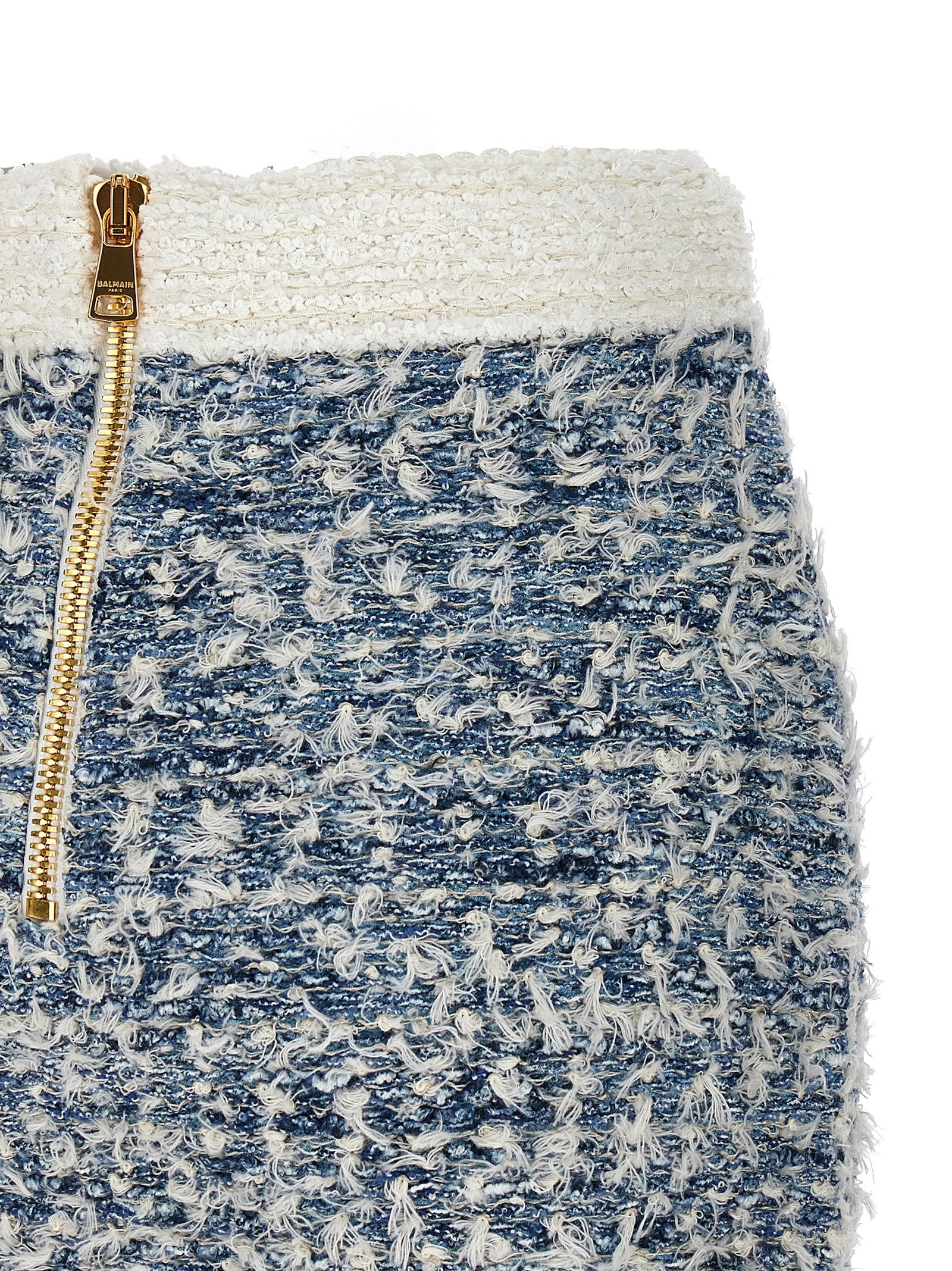 Balmain Fringed Tweed Skirt Light blue
