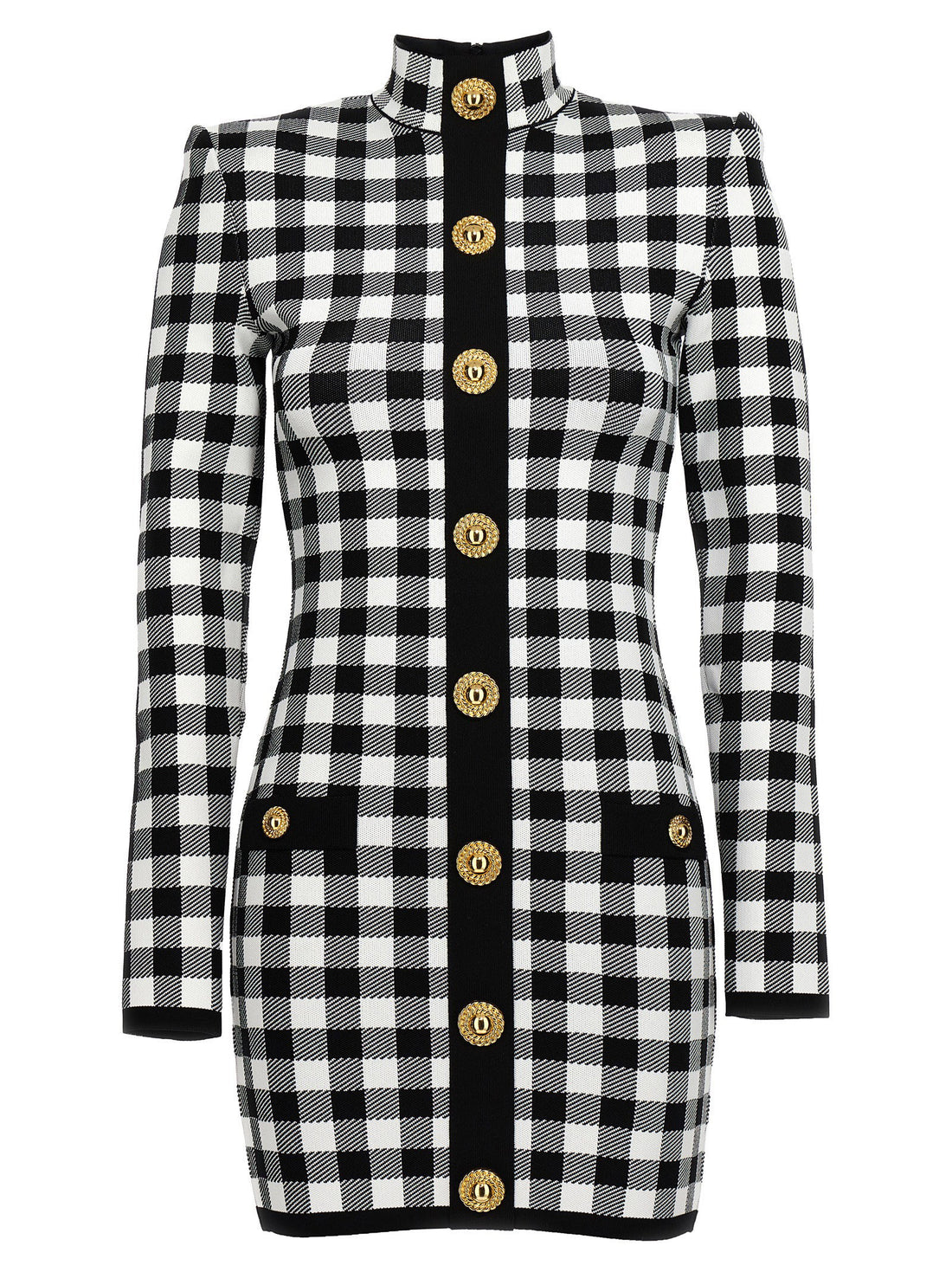 Balmain Vichy Knit Dress White/black