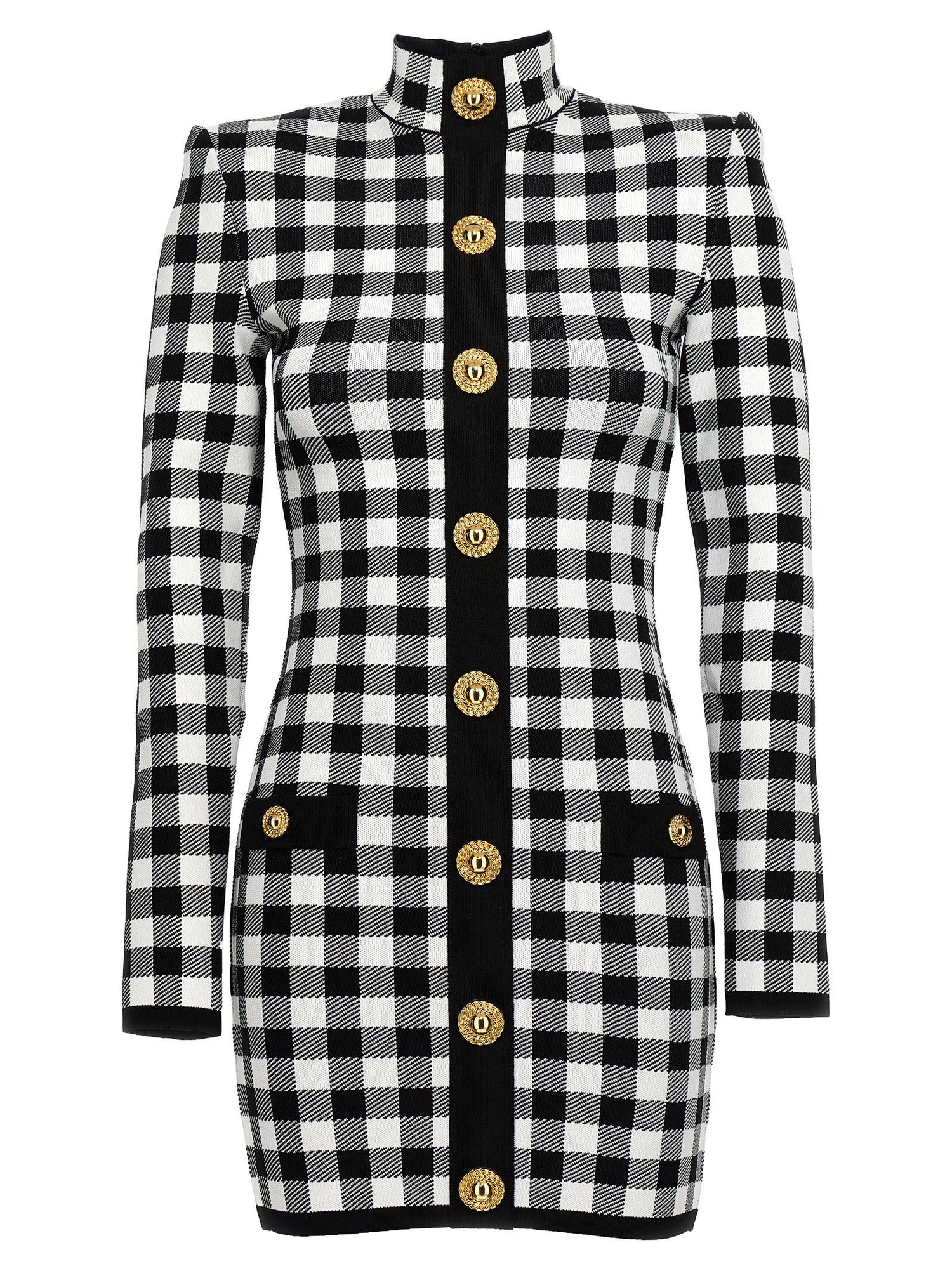 Balmain Vichy Knit Dress White/black