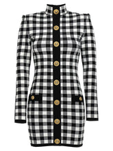 Balmain Vichy Knit Dress White/black