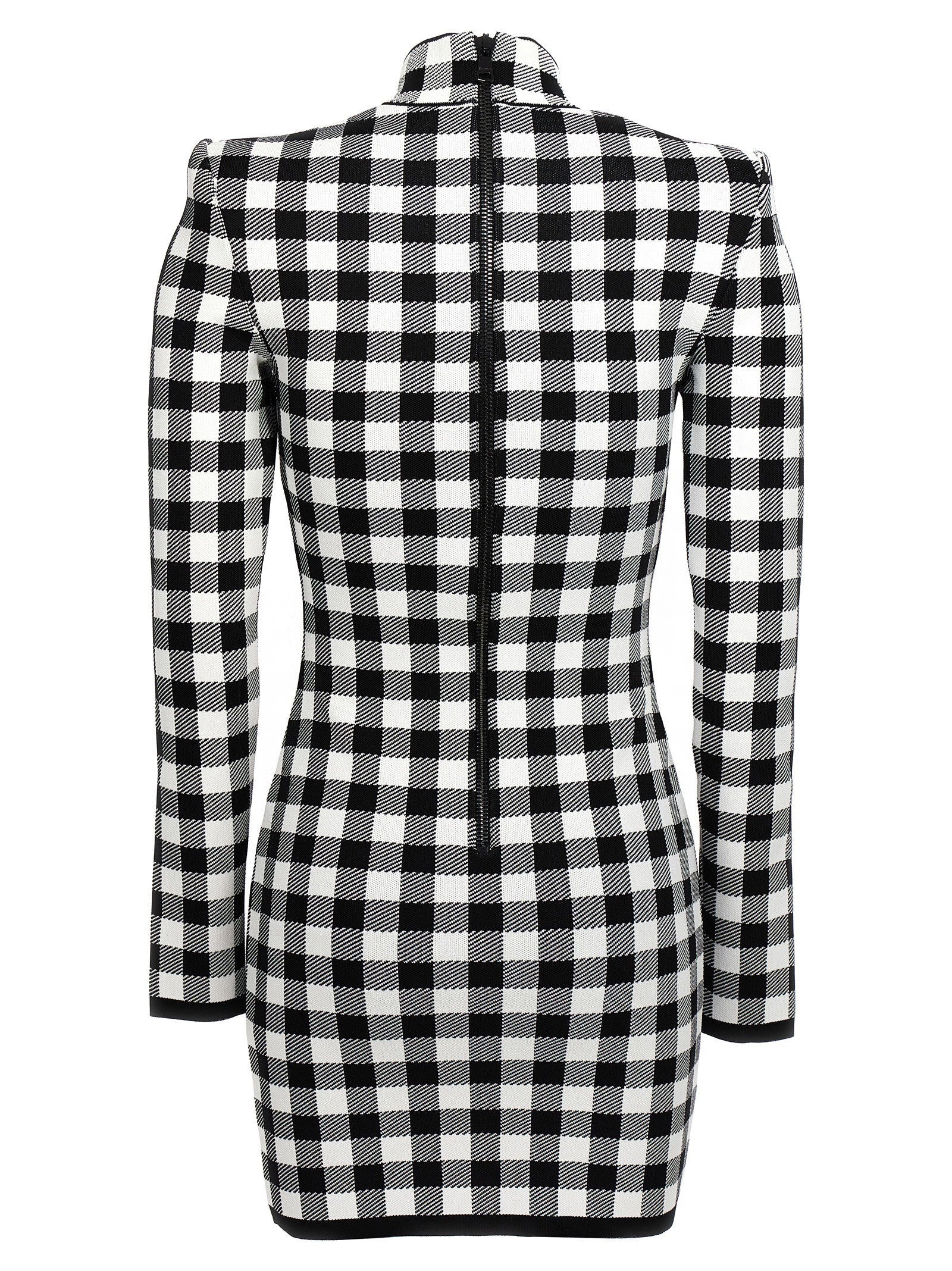 Balmain Vichy Knit Dress White/black