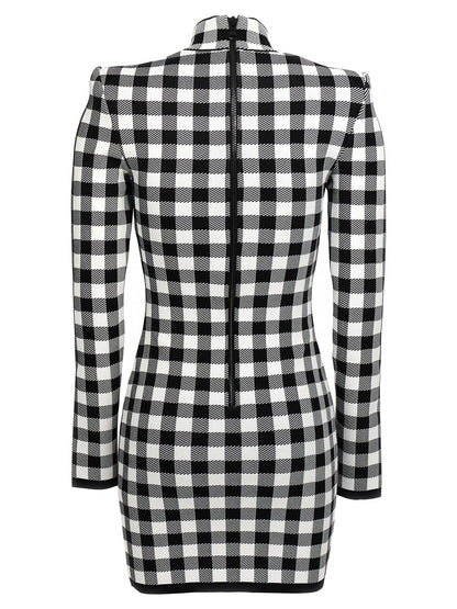 Balmain Vichy Knit Dress White/black