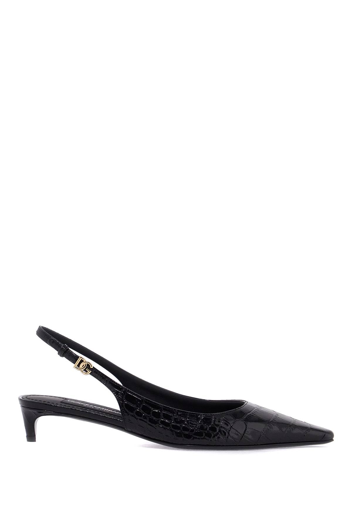 Crocodile-printed leather slingback