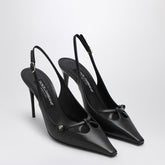 Dolce & Gabbana Black Leather Slingback Pumps with Pointed Toe and Gold DG Logo Black