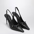 Dolce & Gabbana Black Leather Slingback Pumps with Pointed Toe and Gold DG Logo Black