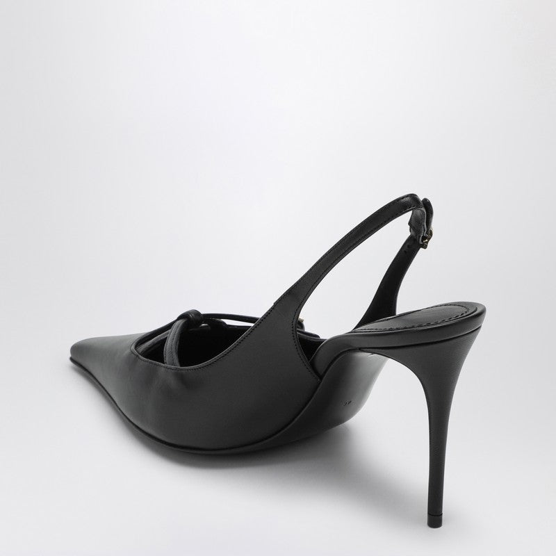 Dolce &amp; Gabbana Black Leather Slingback Pumps with Pointed Toe and Gold DG Logo Black
