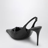 Dolce & Gabbana Black Leather Slingback Pumps with Pointed Toe and Gold DG Logo Black