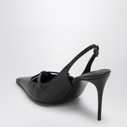 Dolce &amp; Gabbana Black Leather Slingback Pumps with Pointed Toe and Gold DG Logo Black