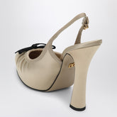 Dolce & Gabbana Cream Satin Gathered Bow Platform Slingback Pumps Beige