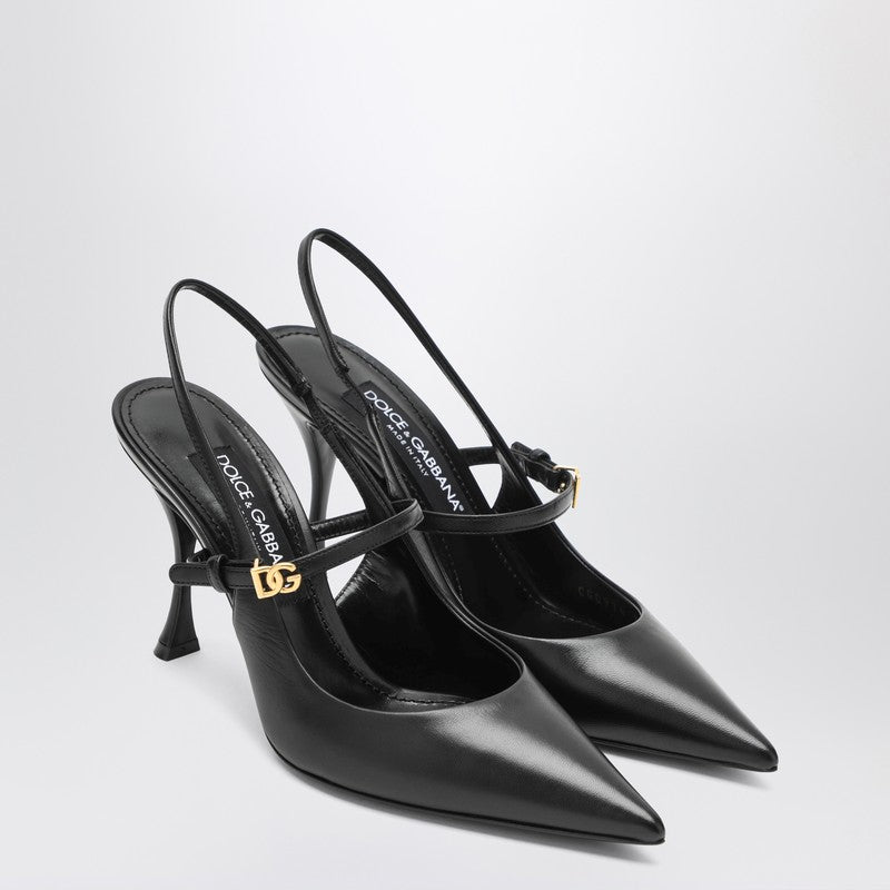 Dolce &amp; Gabbana Black Suede Slingback Pumps with Gold Buckle Black