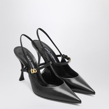 Dolce &amp; Gabbana Black Suede Slingback Pumps with Gold Buckle Black