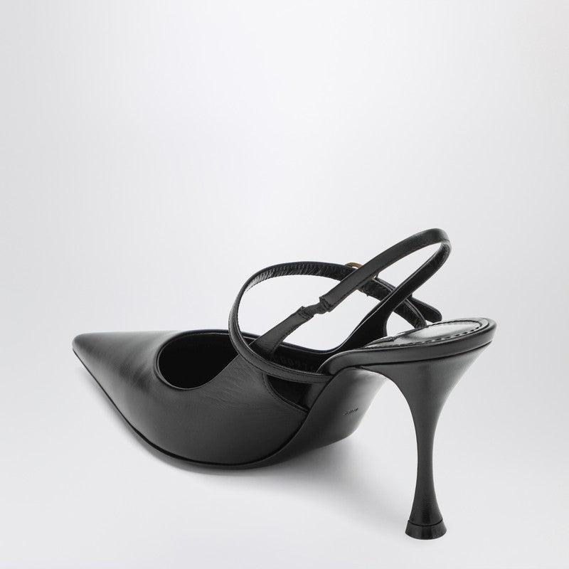 Dolce &amp; Gabbana Black Suede Slingback Pumps with Gold Buckle Black