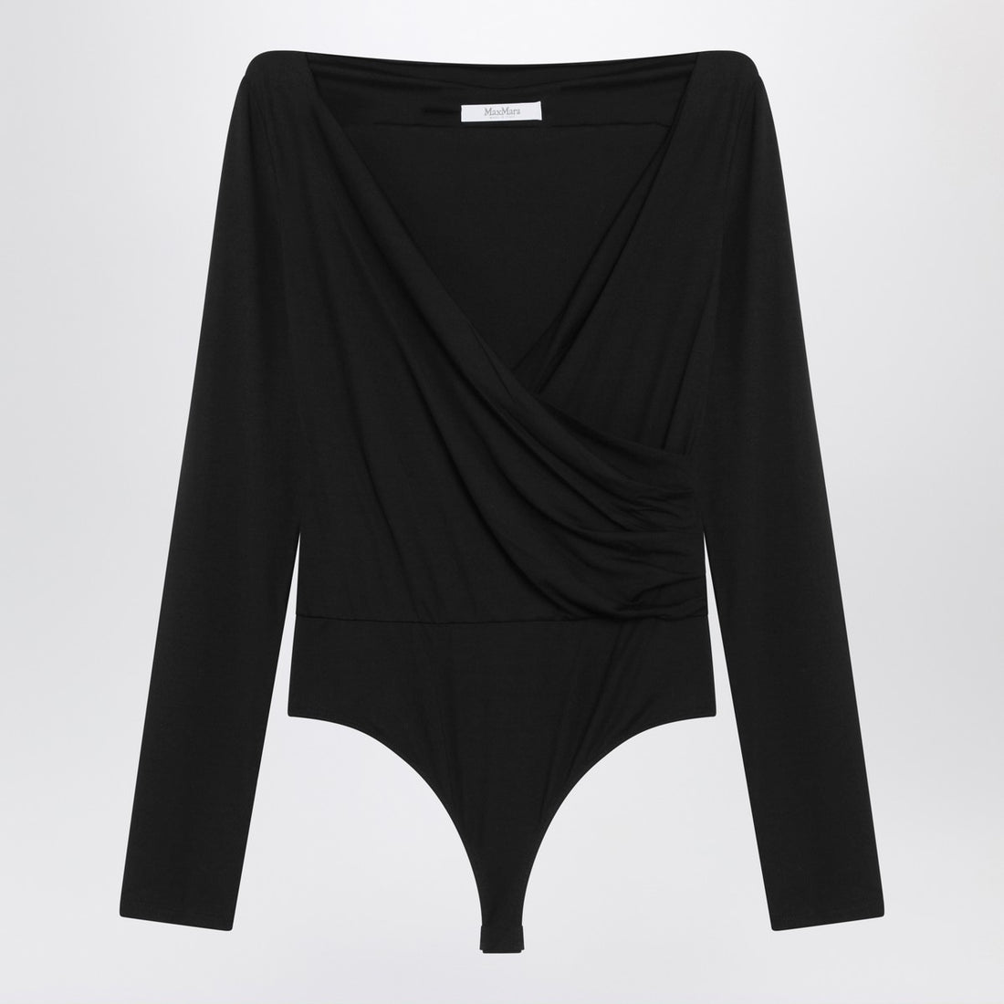 Max Mara Black Stretch Jersey Crossover Bodysuit Black