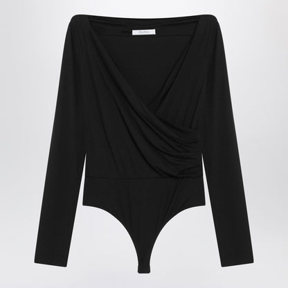 Max Mara Black Stretch Jersey Crossover Bodysuit Black
