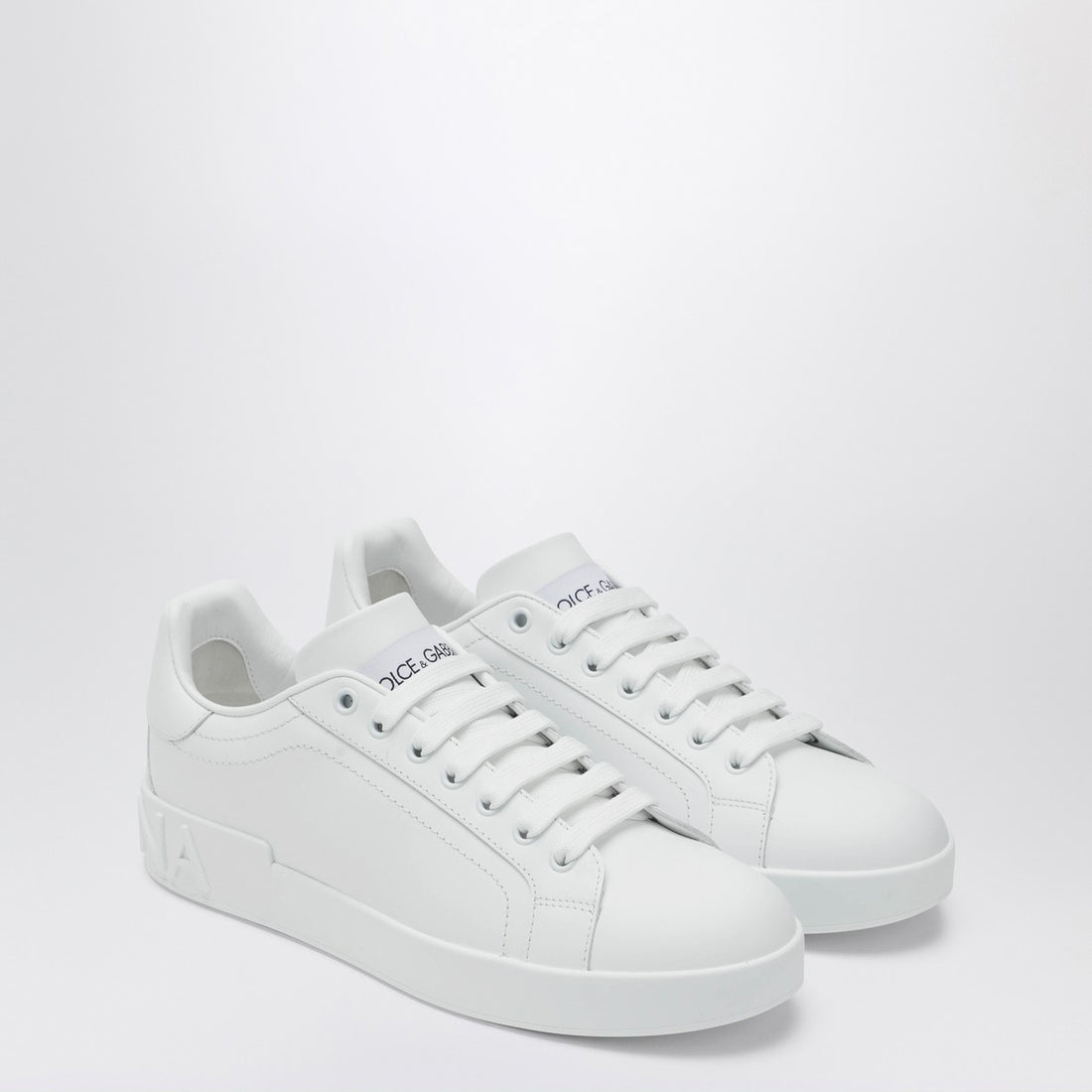 Dolce & Gabbana White Leather Portofino Sneakers with Contrasting Logo White