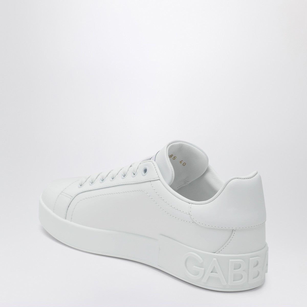 Dolce &amp; Gabbana White Leather Portofino Sneakers with Contrasting Logo White