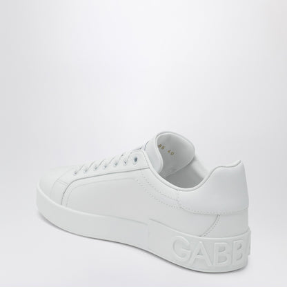 Dolce &amp; Gabbana White Leather Portofino Sneakers with Contrasting Logo White