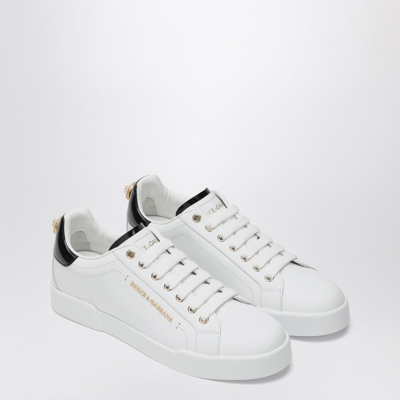Dolce &amp; Gabbana White and Gold Leather Portofino Sneakers White