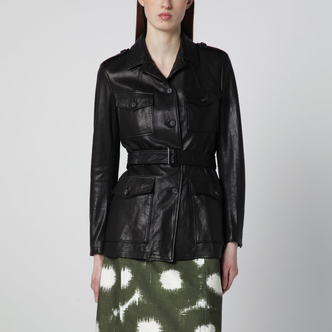 Tagliatore Leather Belted Jacket Black
