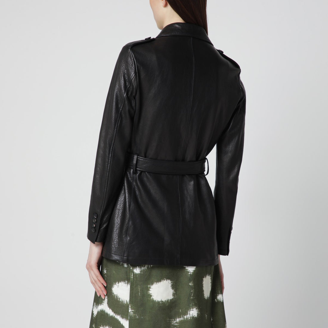 Tagliatore Leather Belted Jacket Black