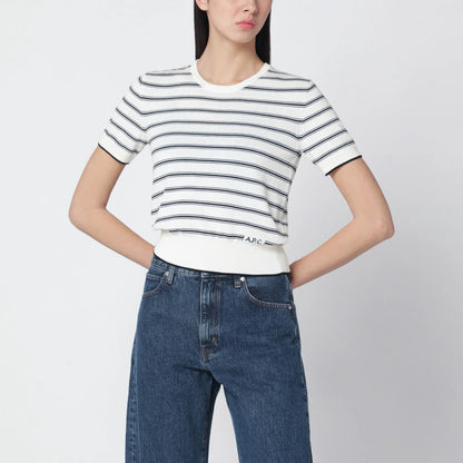 A.P.C. White Knit Top With Ecru/black Stripes