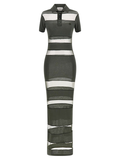 Coperni Striped Sheer Polo Dress Green