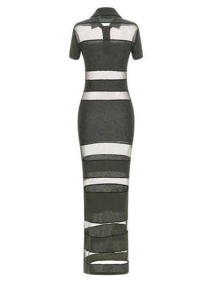 Coperni Striped Sheer Polo Dress Green