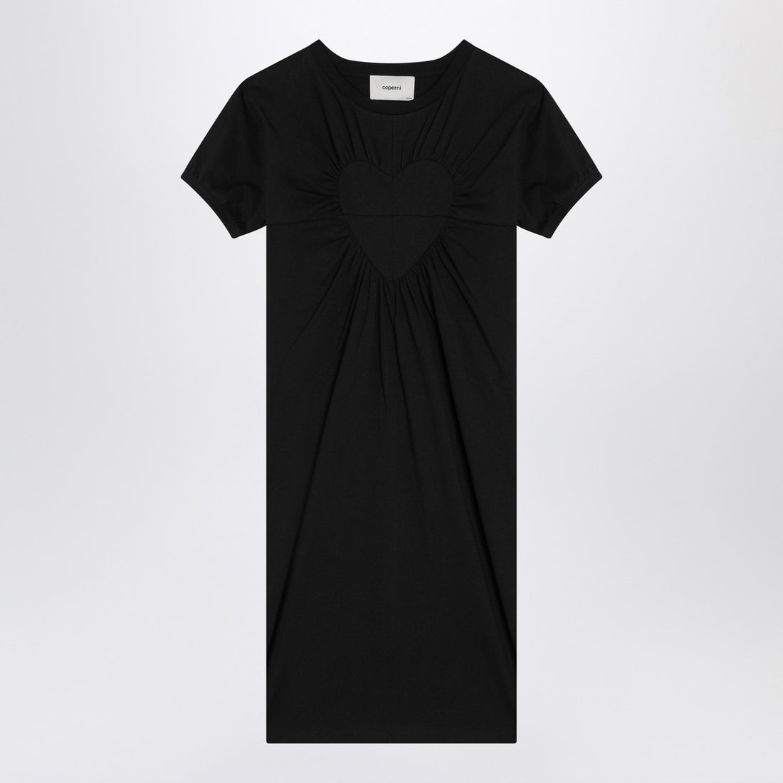 Coperni Black Cotton Mini Dress with Ruffled Heart Detail Black