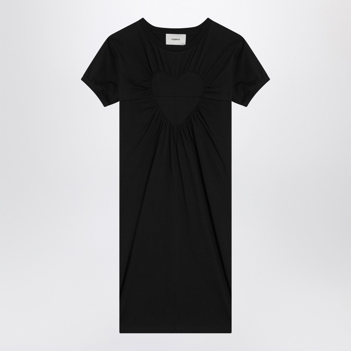 Coperni Black Cotton Mini Dress with Ruffled Heart Detail Black